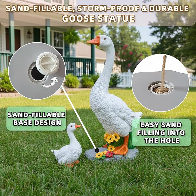 Porch Goose Garden Statue 2 Pack, Mom and Baby Goose Garden Decor, 20 Inches High Goose Statue, Big Resin Yard Decor, Outdoor Geese Figurine for Patio,Porch,Yard,Lawn Ornament, Gifts for Mom