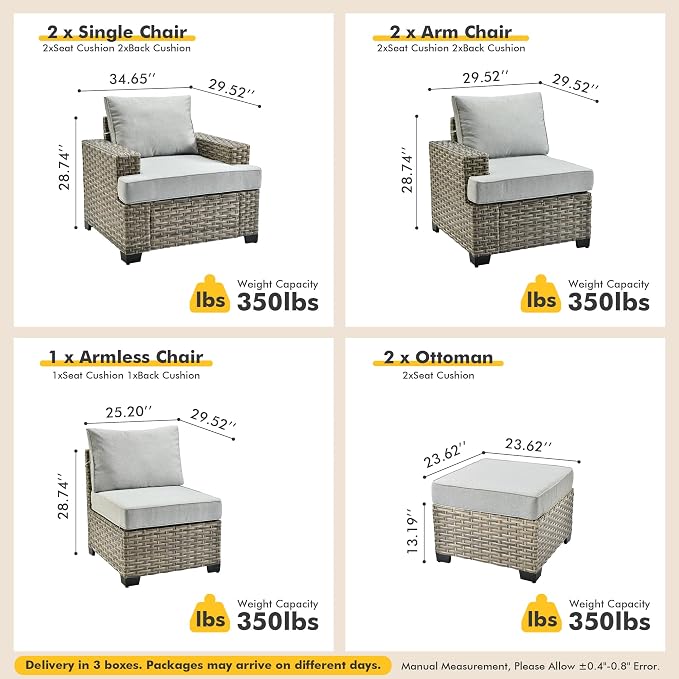 7 Pcs Outdoor Sectional Patio Furniture Set with Ottomans - All Weather Wicker Modular L Shaped Outside Sectional Couch,Patio Seating Outdoor Conversation Sets for Deck Yard Garden,Grey