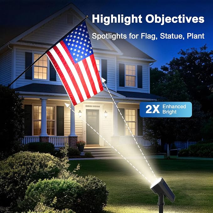 JEJOT Solar Lights Outdoor Waterproof IP65, Super Bright LED with Lens, 6500K 2 Lighting Modes, Solar Powered Yard Garden Solar Spot Lights for Outside Landscape Auto On/Off - 4 Pack