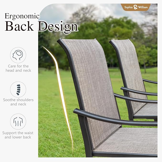Sophia & William Patio Dining Set 7 Pieces, 4 x Patio Dining Chairs and 2 x Swivel Dining Chairs, 60" Outdoor Dining Table and Chairs for Lawn, Park