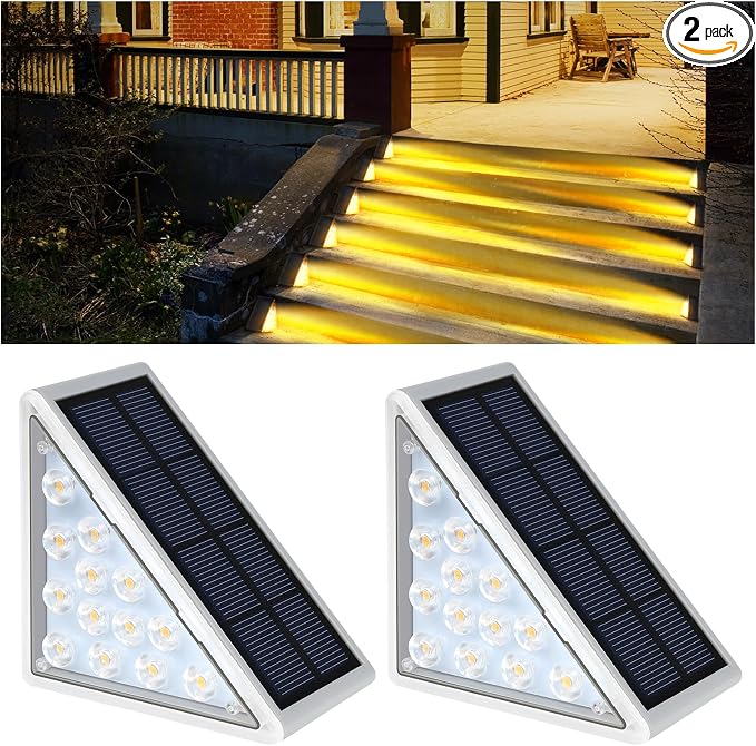AUDLES LED Solar Step Lights Waterproof Outdoor Stair Lights, Warm White Solar Deck Light IP67 Solar Decoration Lights for Yard, Patio, Garden, Walkways, Front Door, Pathway, Driveway, Porch 2PK