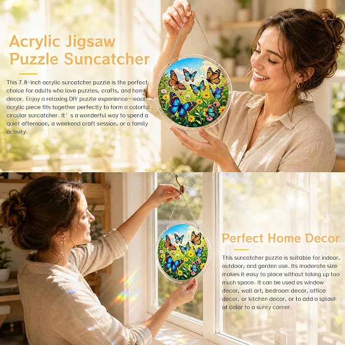 Acrylic Jigsaw Puzzle Suncatcher 7.8'',Stained Glass Suncatcher Home Decor | Hummingbird Acrylic Puzzle Suncatcher,DIY Sun Catcher Puzzle Kit,Window Hanging Ornament Art,Home Garden Decor Gift for Mom