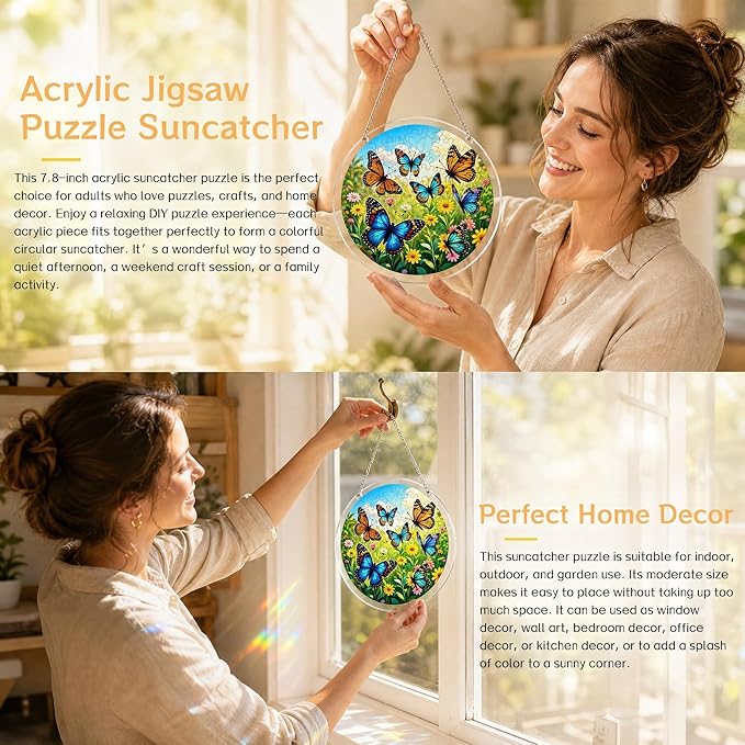 Acrylic Jigsaw Puzzle Suncatcher 7.8'',Stained Glass Suncatcher Home Decor | Eagles Acrylic Puzzle Suncatcher,DIY Sun Catcher Puzzle Kit,Window Hanging Ornament Art,Home Garden Decor Gift for Women Mom