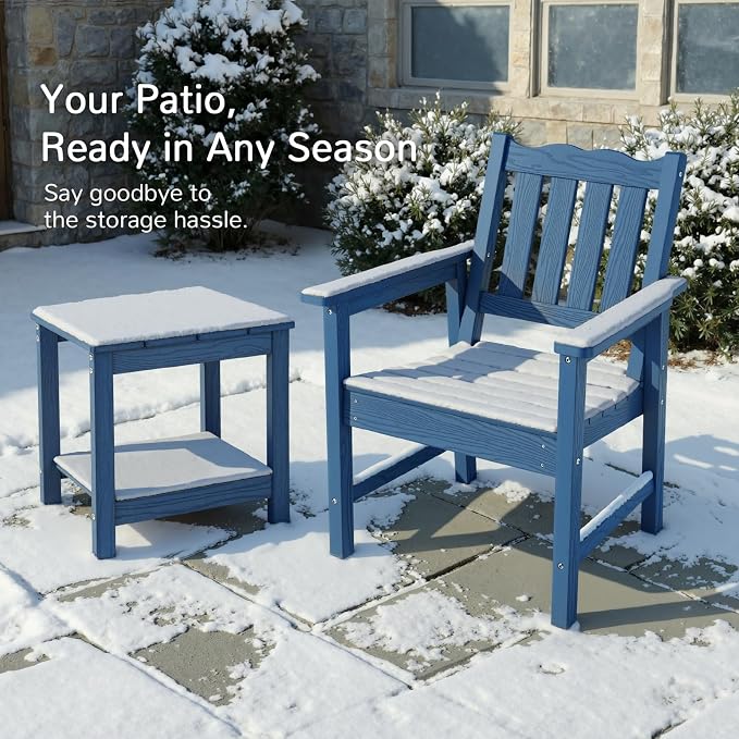Stoog Outdoor Chairs & Bench Set, All-Weather Patio Furniture Set, Include 2 Patio Chairs and 1 Bench, Blue