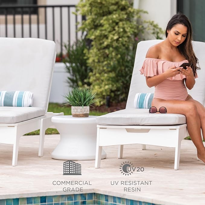 Ledge Lounger Signature Side Table - in Pool Side Table for Pool Ledges up to 10" inches deep - Outdoor All Weather for Porch, Patio, Garden, Backyard, and Beach (Cloud)