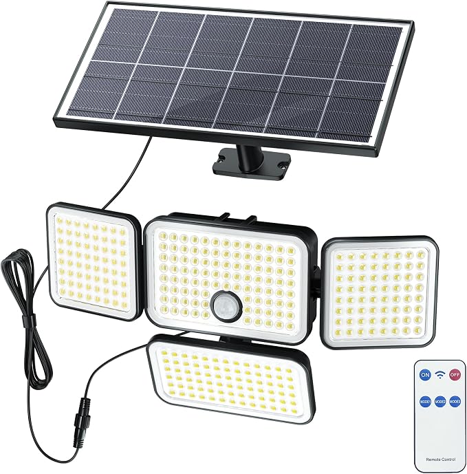 SUPERDANNY Solar Lights Outdoor, Motion Sensor Outdoor Flood Lights Dusk to Dawn with 16.4ft Cable IP65 Waterproof, Security Light for Garden Barn Porch 1 Pack