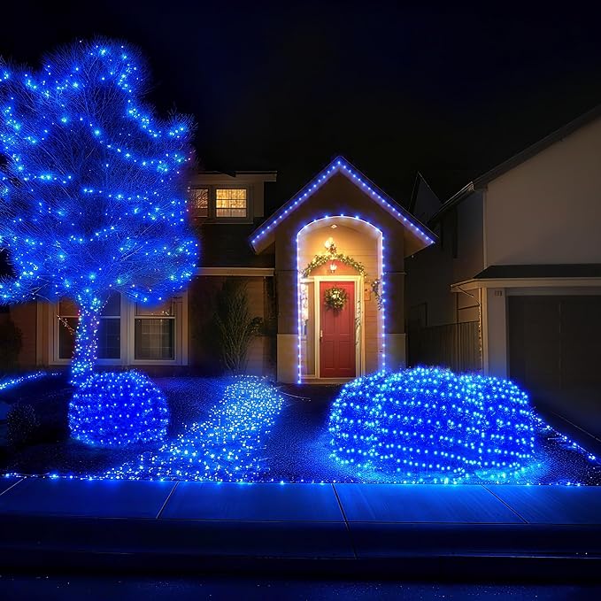 BlcTec Outdoor Christmas Lights 360 LED 9.8ft x 6.6ft Christmas Net Lights with 8 Modes, UL Certified, Timer, Connectable, Waterproof for Trees, Bushes, Shrubs, Yard Outdoor Xmas Decorations, Blue