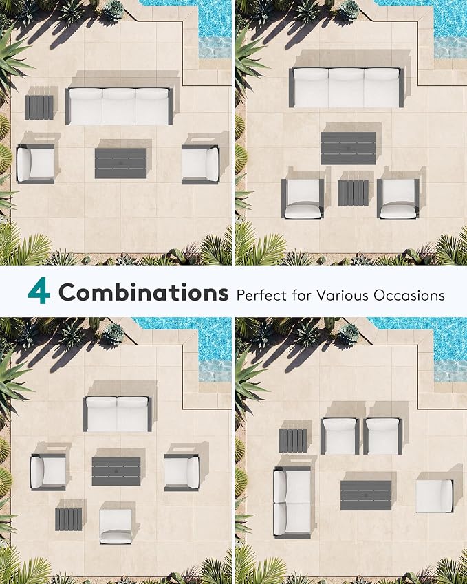 SERWALL HDPE Outdoor Patio Furniture Set | with Coffee Table & Side Table