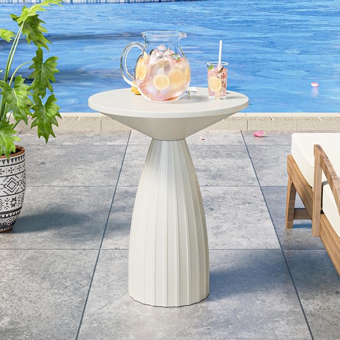Round Small Patio Side Table Set of 2, Metal Steel Outdoor Side Table, Patio Accent End Table for Garden, Pool, Deck, Balcony, Yard, Living Room, White, Weather Resistant, No Assembly