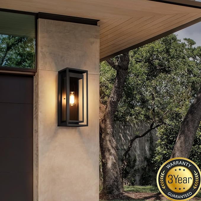 19" Outdoor Wall Lights, Large Size Matte Black Outdoor Sconce Lights with Clear Glass Shade, Waterproof Porch Lighting Exterior Light Fixture for Front Door, Garage, 1 Pack