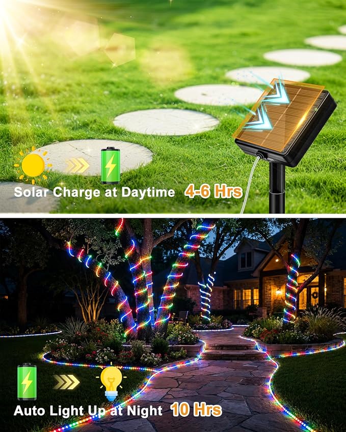 btfarm 2 Pack Solar Rope Lights Outdoor, 120LED 46FTSolar Trampoline String Lights Outdoor Waterproof, 8 Lighting Modes Tree Light Solar Powered for Garden Christmas Yard Party Decoration, Multicolor