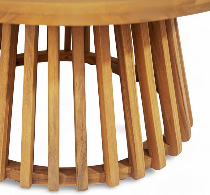 Christopher Knight Home Hakee Acacia Wood Patio Coffee Table, Round Table with Unique Wooden Base for Backyard, Balcony, Stylish Indoor/Outdoor Table, Easy Assembly, 31.5" x 31.5" x 16", Teak