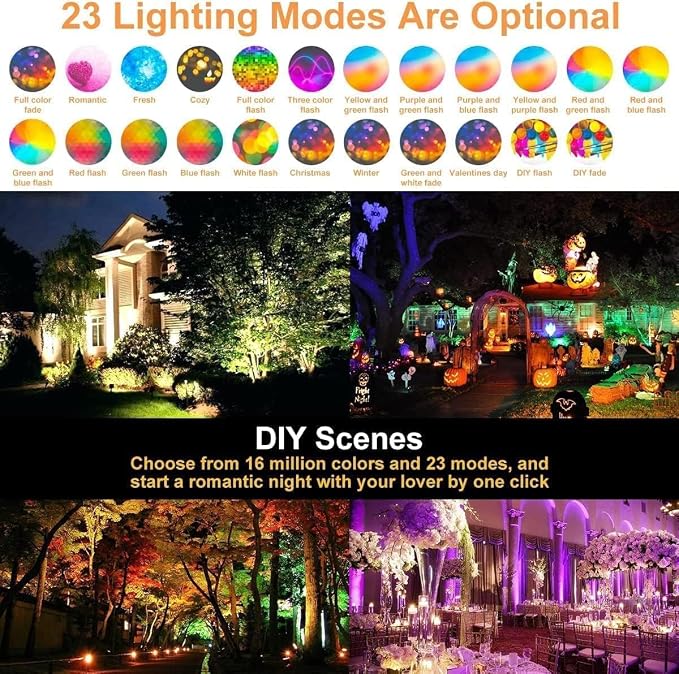 LED Flood Lights RGB Color Changing 300W Equivalent Outdoor, 30W Bluetooth Smart RGB Floodlight APP Control, 2700K&16 Million Colors for Garden Stage Lighting 4 Pack with Metal Ground Spikes Stakes