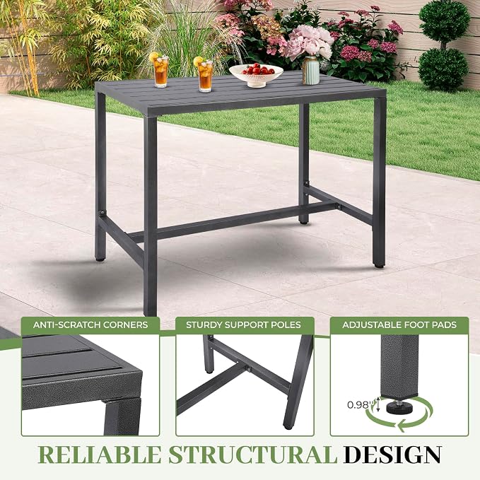 Outdoor Patio Counter Height Bar Table, 47" Rectangle for Patio, Garden, Yard, Balcony, Poolside