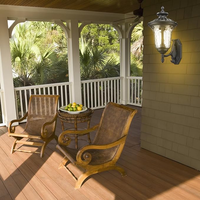 Outdoor Light Fixtures Wall Mount, Waterproof Exterior Wall Lanterns with Waer Ripple Glass, Outside Sconces, Front Porch Lights for House Garage Doorway Patio