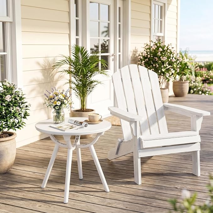 Tangkula Outdoor Side Table, 20" Round Patio Bistro Table, Outside Accent Coffee Table for Poolside, Balcony, Garden, Porch, Lawn (1 Pack,Off-White)