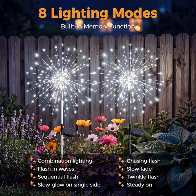 btfarm 3 Pack Solar Garden Lights Outdoor, 8 Modes Firework Lights Outside | 120LED, Waterproof Fairy Twinkle Light Solar Powered for Yard Christmas Pathway Lawn Pool Patio Decorative, Cool White