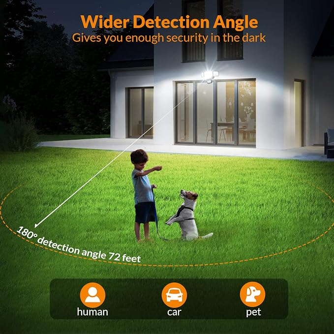LEPOWER Solar LED Security Lights, PIR Motion Sensor Outdoor, 1600LM, Yard | 5500K Daylight, 72FT180° Motion Sensor Flood Light, 3 Adjustable Head, Easy Install, IP65 Waterproof for Porch, Patio, Garage