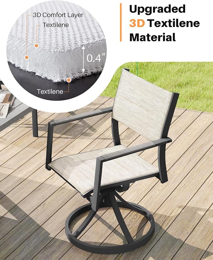 Patio Swivel Dining Chairs Set of 2, Never-Rust Aluminum Outdoor Dining Chairs, Outdoor Swivel Chairs Set with Upgraded 3D Double-Layer Textilene, Swivel Patio Dining Set for Deck, Limed Oak