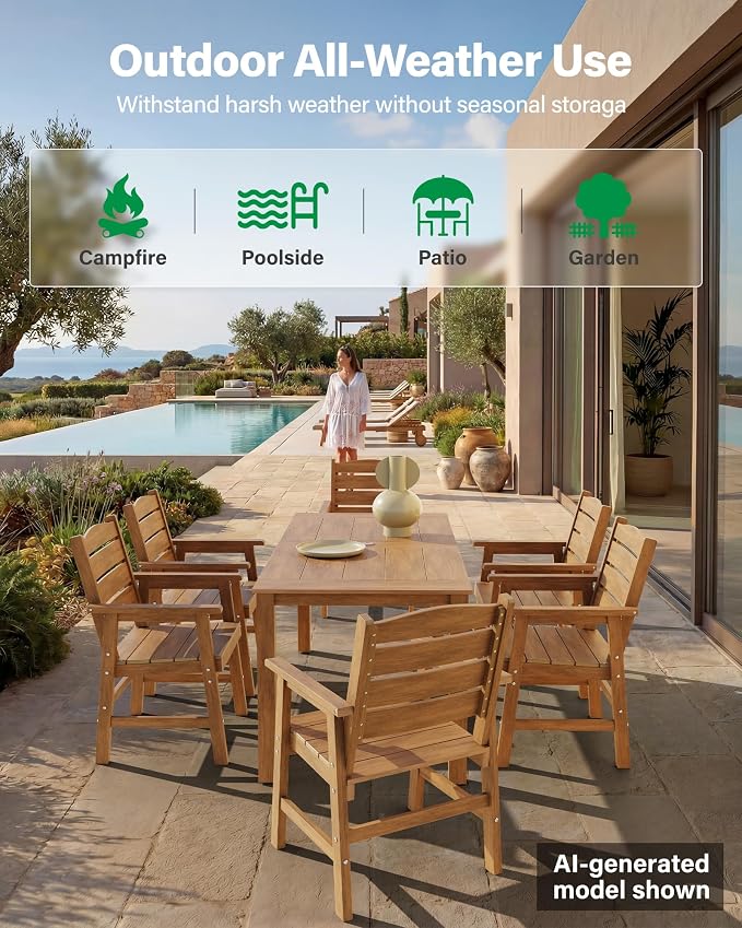 YEFU Outdoor Dining Chairs Set of 2: All-Weather Outdoor Chairs Set of 2 with Wide Seat and Armrests - Heavy-Duty Furniture Set Modern Patio Dining Chair for Outside/Deck/Pool 350lbs Capacity Teak