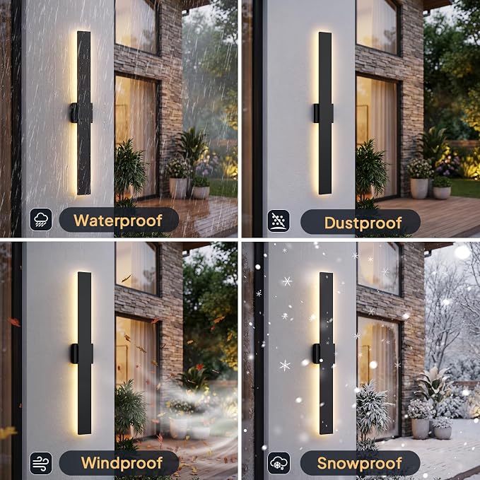 2 Pack LED Outdoor Wall Lights Dimmable, 3000K/4500K/6000K, 39.3" Modern Black Outdoor Wall Sconce, Linear IP65 Waterproof Exterior Wall Light Fixture for Entrance, Hallway, Garage, Porch