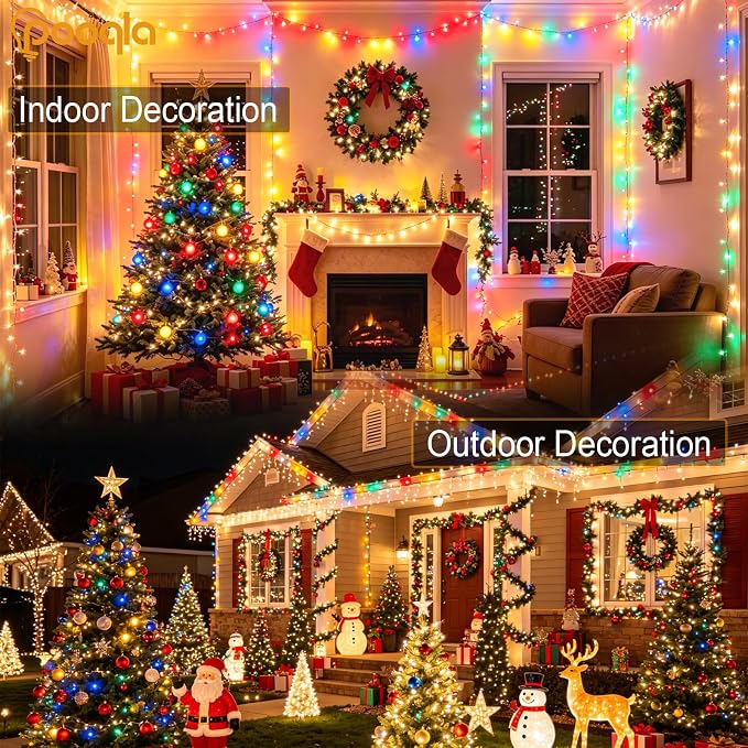 200 LED Color Changing String Lights with Remote, 66 ft | Green Wire Warm White to Multicolor Christmas Lights Plug in, 11 Modes Waterproof Twinkle Fairy Lights Indoor Outdoor Decor