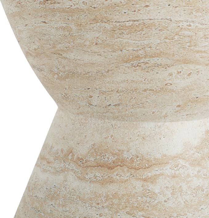 Outdoor Side Table Faux Marble Side Tables Travertine End Table Round Small Coffee Tables for Patio, Garden Stool Plant Stand for Porch, Backyard, Magnesium Oxide，Hourglass,Waist Drum