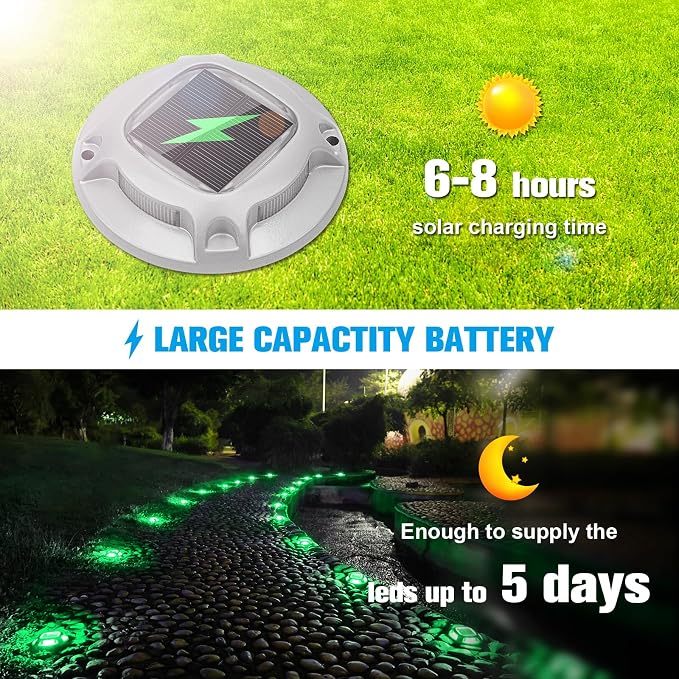 VOLISUN Solar Driveway Marker Lights Dock Marine Led Deck Outdoor 4 Pack | 2 Colors in 1,Solar Powered Waterproof Warning Step Lights for Pathway Garden Sidewalk(White/Warm White)