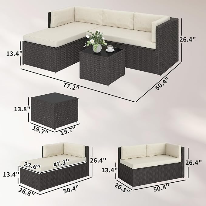 Outsunny 3 Piece Patio Furniture Set, Deep Seating Wicker Rattan Outdoor Conversation Set with Cushions, Glass Top Coffee Table for Garden, Porch, Backyard, Beige