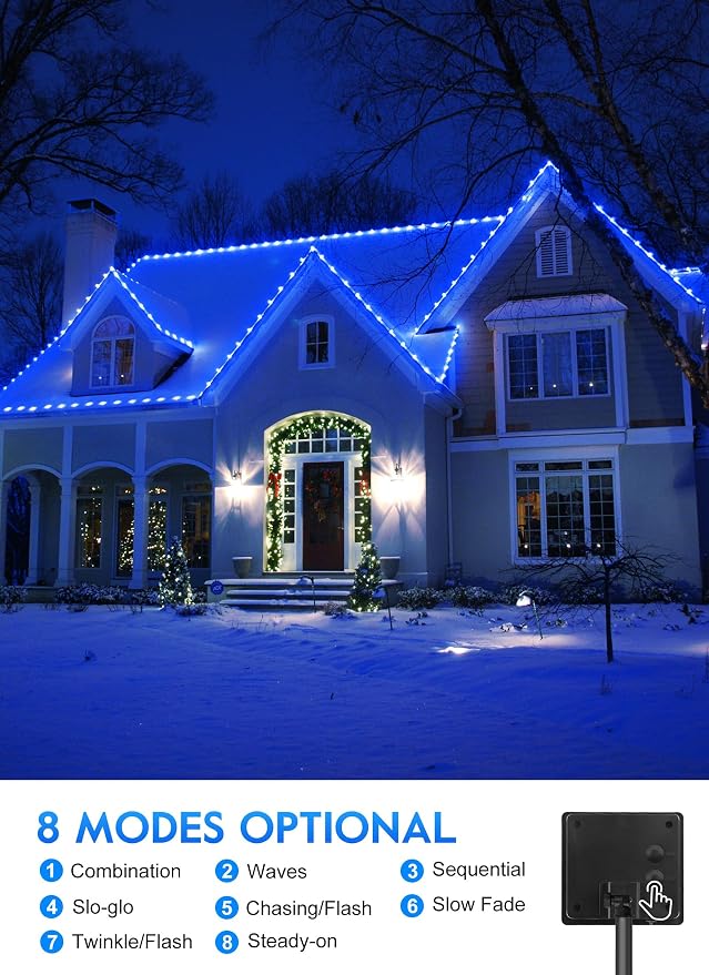 Brightown 39FT 100LED Solar Rope Lights Outdoor Waterproof, Blue | IP65 Solar Powered Fairy Lights with 8 Lighting Modes, Outdoor String Lights for Party Garden Yard Holiday Tree Decoration
