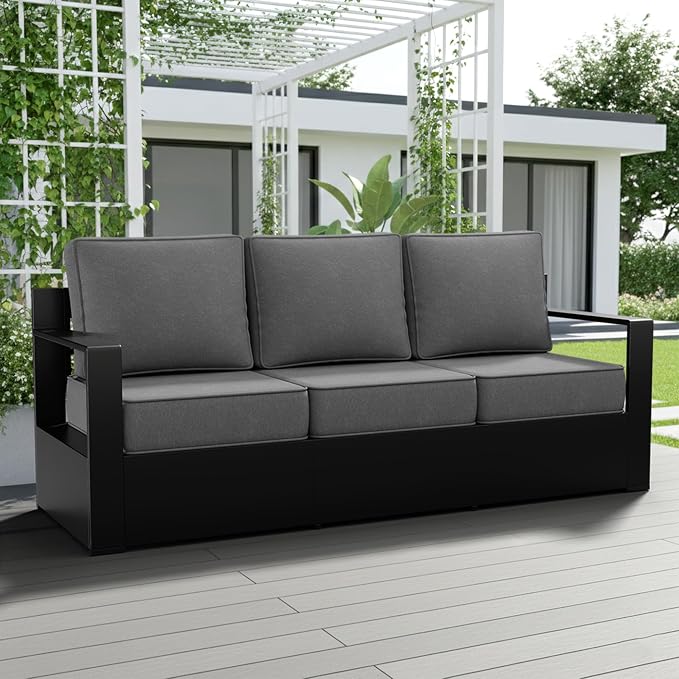 Outdoor Patio Furniture Aluminum Patio Sofa, All-Weather Metal Outdoor Couch with 6 Inch Thick Cushions for Garden, Outside and Porch (Grey, 1 PCS/Sofa)