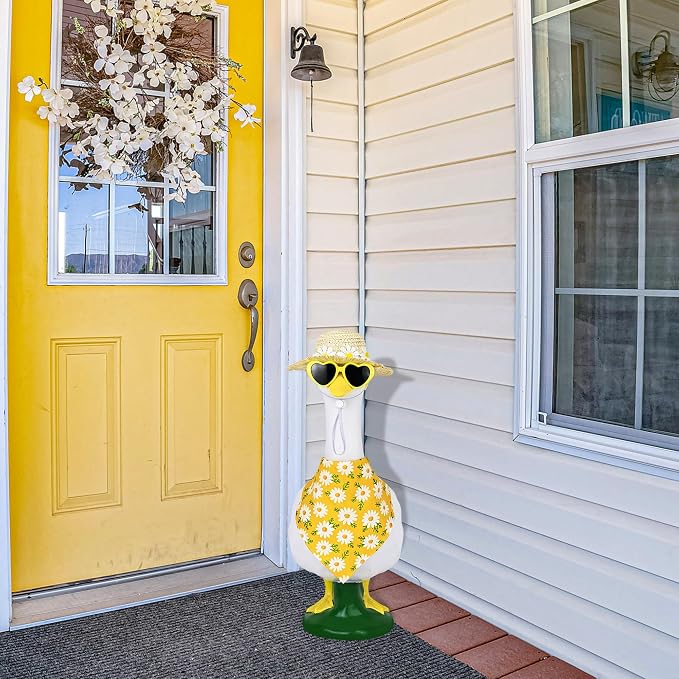 Summer Spring Porch Goose Outfit, Daisy Flower Goose Outfit Clothes for 17/23" Lawn Geese Statue for Garden Yard Decor (Yellow) (Yellow)