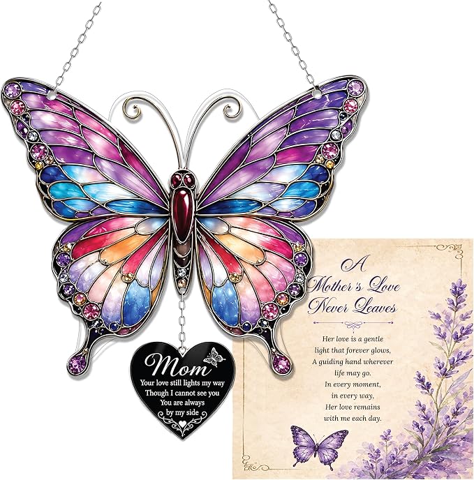 Butterfly 4 inch Suncatcher Memorial Gifts for Loss of Mom, Mother Memorial Gift, in Memory of Mom Gifts, Remembrance Gifts for Loss of Loved One, Memorial Keepsake Sympathy Gift