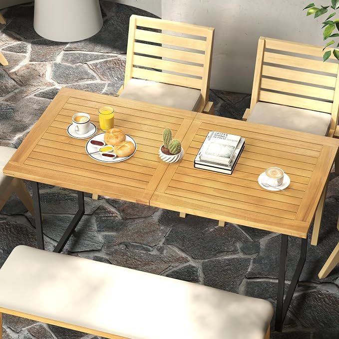 Tangkula 55” x 27.5” Wooden Tabletop, Slatted Table Top Board Split in 2 Square, Indoor Outdoor Rectangle Teak Wood Panel for Dining Table, Side Table (55” x 27.5”)