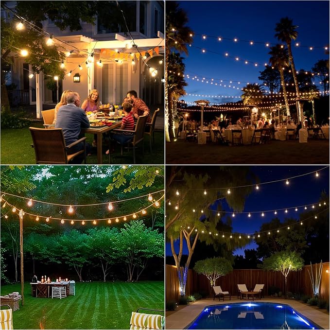 60FT Solar String Lights Outdoor Waterproof with Remote,Shatterproof ST38 20 LED Bulbs,2700K Dimmable Solar Lights Outdoor,Outside Hanging Lights for Patio,Garden,Camping,Deck,Backyard Decor