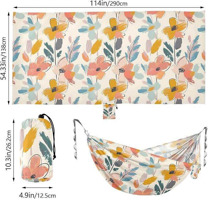 Camping Hammock Outdoor Hammocks for Outside Graffiti Pastel Flowers Beach Trees Portable Lightweight with Pockets Tree Straps Indoor Small