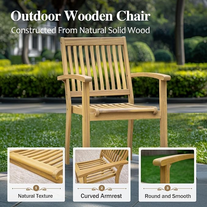 HERA'S HOUSE 9pc Patio Dining Set, Expandable Acacia Wood Table + 8 Chairs | Rectangular wooden table with umbrella hole, Fade-resistant, all-weather furniture for backyard, garden & poolside