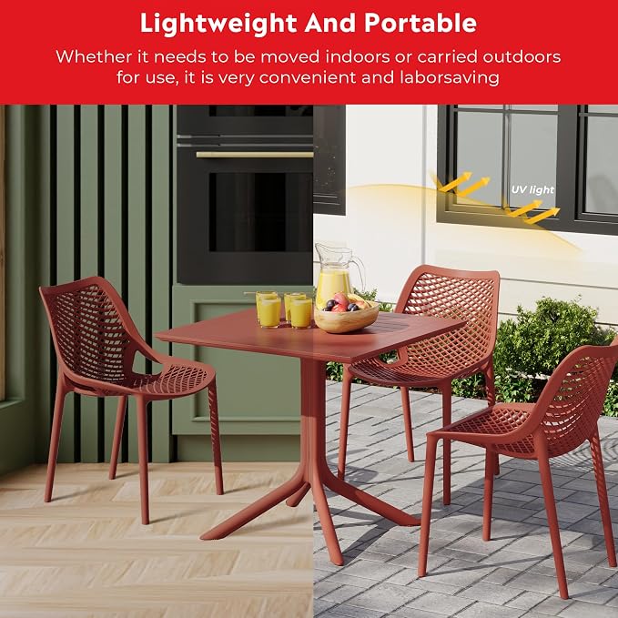 Costaelm Patio Dining Table for 4, Square PP Patio Table, 4-Person Weather Resistant Deck Table for Porch Poolside Lawn Garden Backyard, Red
