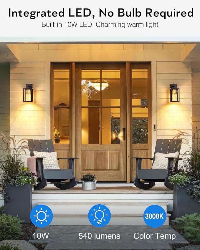 VIANIS 2 Pack Porch Lights Outdoor, Oil Rubbed Bronze Dawn to Dusk Exterior Lighting Fixtures for House, Farmhouse Outside Garage Lights Wall Mount Built-in LED Outdoor Wall Sconces Lantern, Anti-Rust
