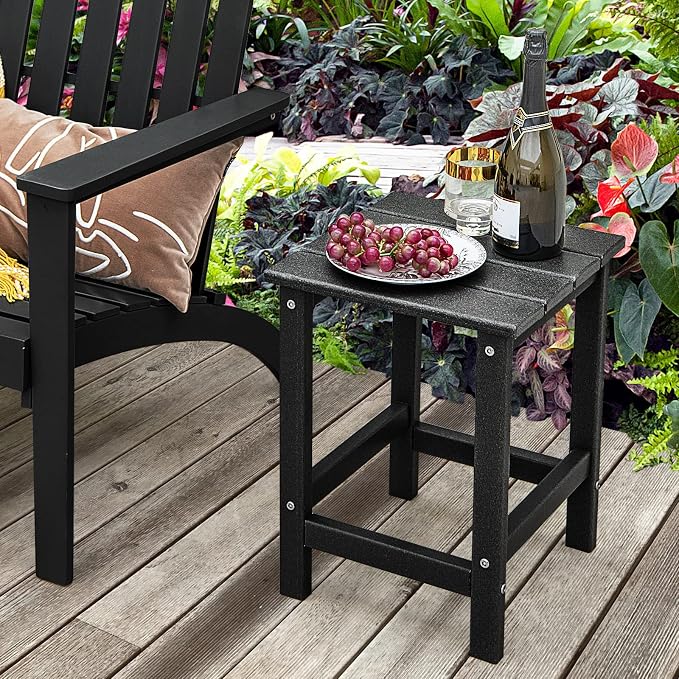 Tangkula Square Outdoor Side Table, Weather Resistant HDPE Adirondack Table, Chairside End Tables for Lawn Garden Balcony, Easy Assembly, Patio Side Table, 14 x 14 x 18.5 Inch (1, Black)