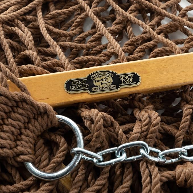 Original Pawleys Island Single Antique Brown DuraCord Rope Hammock – 12 ft. x 50 in., 1-Person, 450 lb Capacity, Oak Spreader Bar, Zinc-Plated Hardware, Handcrafted in the USA