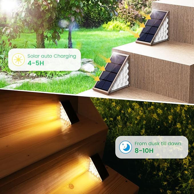 JOFIOS Solar Step Lights for Outside, 12pack Solar Stair Lights Outdoor Waterproof IP67, Deck Step Lights, Outdoor Light Decor for Staircase, Patio, Front Step, Pathway, Front Porch(Warm Brown)