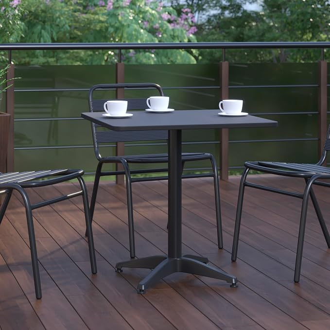Flash Furniture Mellie 27.5'' Square Aluminum Indoor-Outdoor Table with Base, Black