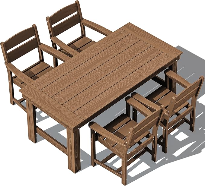 SERWALL HDPE Outdoor Dining Table and Chairs Set for 4 | with Oversized Chair Seat