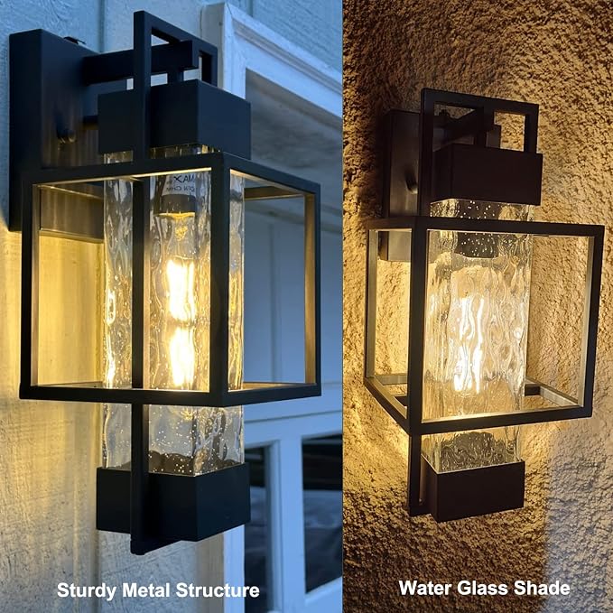 Modern Outdoor Light Fixtures Dusk to Dawn Outdoor Lighting 2 Pack, 15" Exterior Wall Sconce Waterproof Porch Light, Outside Light for House with Water Glass for Garage Doorway
