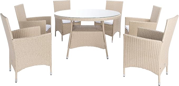SAFAVIEH Outdoor Collection Challe Beige/White Dining Set PAT7702B-3BX