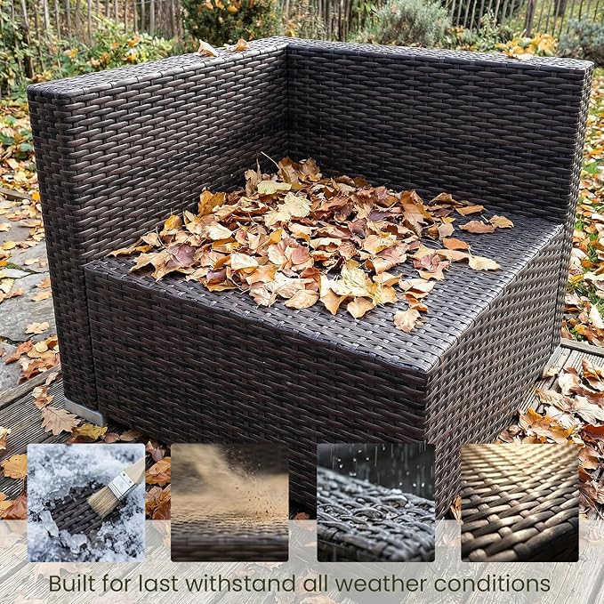 LayinSun 8 Piece Patio Furniture Set with 44" Propane Gas Fire Pit Table, Outdoor Sectional Conversation Set Wicker Rattan Sofa Set with Coffee Table