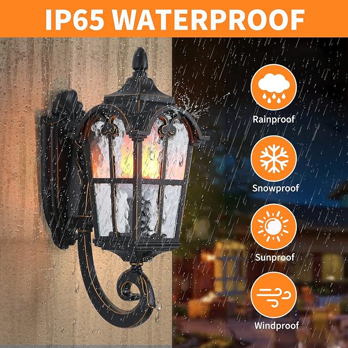 17.71" Dusk to Dawn Sensor Black Outdoor Wall Light Fixture | Exterior Wall Lantern Waterproof Sconce Rustic Porch Lights Wall Mount for House Garage Doorway, ETL Listed