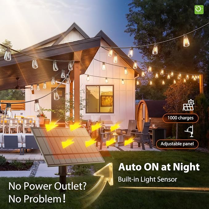 KYY 78FT(72+6) Solar String Lights Outdoor with USB Port Remote Control | LED Waterproof Solar Powered Patio with 24 Sockets, Heavy-Duty and UL Listed Porch Market Lights