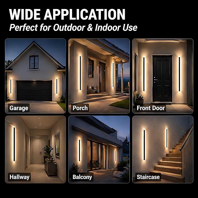 Modern Outdoor Wall Light 1pack 59in, 4.72in Width, Dimmable LED | 3000LM for Garage Front Door Porch, IP65 Waterproof Outdoor Sconce, Cover All Jbox, 3000K-6000K Adjustable, Matte Black